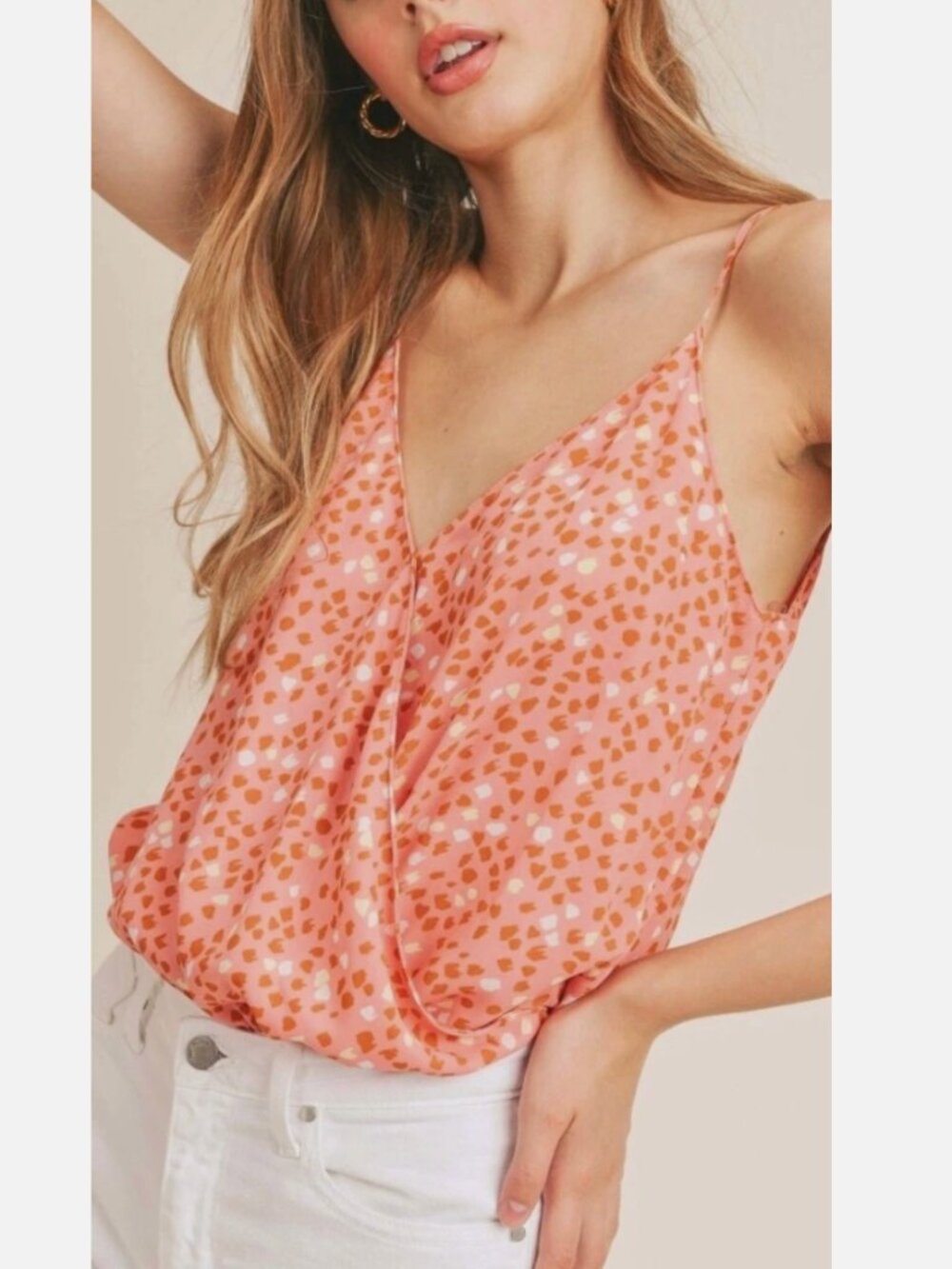 Lush Pink Coral Speckled Bodysuit Blouse Spaghetti Strap Medium M Norstrom